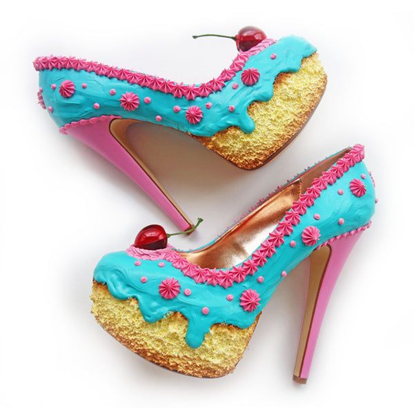 Teal and Pink Cake Heels Shoe Bakery