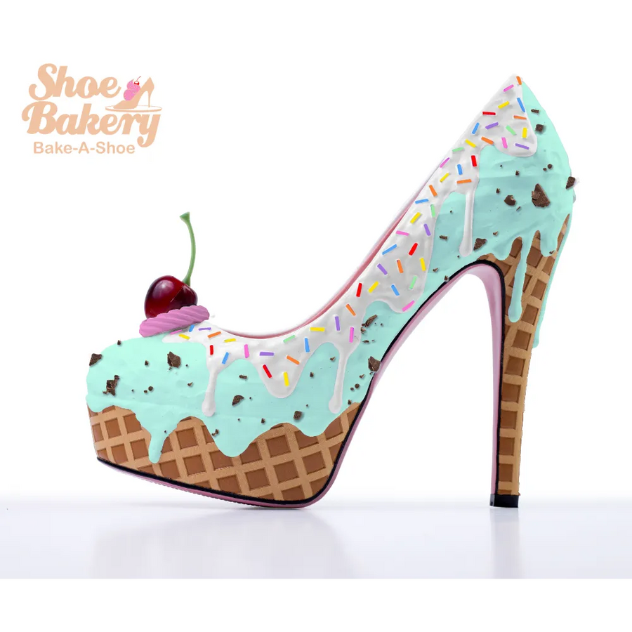 Ice Cream Heels, (SIZE store 7 1/2) Costume Shoes, Kitten Heels, Custom Made Women's Charcoal Ice Cream Short/Kitten Heel Shoes, Women's Shoes